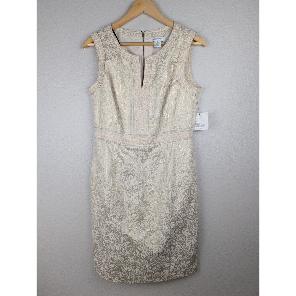 Liz‎ Claiborne Beige Gold Metallic Cocktail Dress Size 4